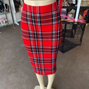 Plaid Red Pencil Skirt